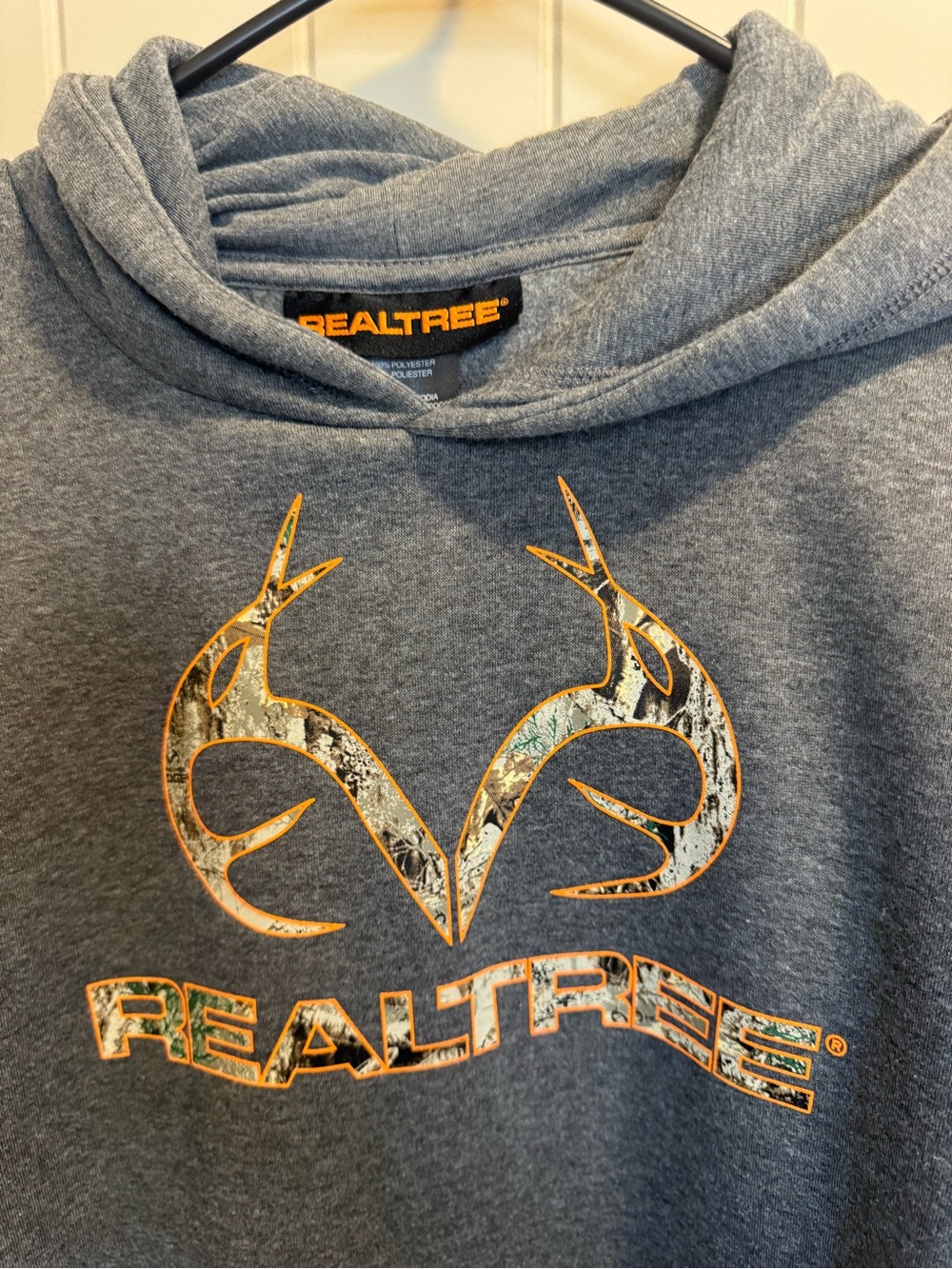 Realtree Gray and Orange Pullover Hoodie with Camo Accent